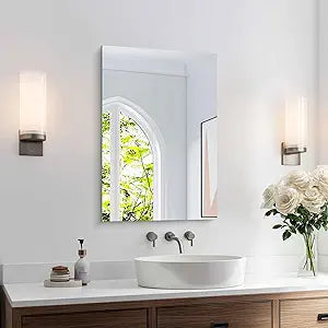 KOCUUY Frameless Mirror, 16"x24" Bathroom Mirror for Over Sink, 16 Inch Unframed Mirrors for Wall Upgraded Shatterproof Design, Modern Decorative for Bedroom, Living Room, Entryway