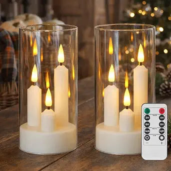 Flameless 3-in-1 Cone Candle with Remote & Timer, Battery-Operated LED Candle with 3D Flickering Wick, Acrylic,for Home Decor, Holiday Parties & Wedding Centerpieces(2pcs)