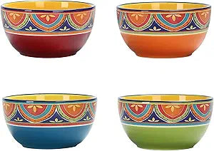 Bico Tunisian Cereal Bowls Set of 4, 26 oz Deep Ceramic Soup Bowls for Cereal, Salad, Noodles, Kitchen, Microwave and Dishwasher Safe, Gift for Housewarming and Thanksgiving