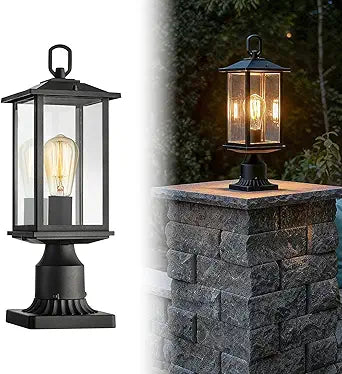 mirrea 18" Outdoor Post Lights, Pole Lamp for Outside, Lamp Post Light Fixture with Pier Mount Base, Hard Wired Outdoor Lighting for Yard, Deck, Matte Black, Pack of 1