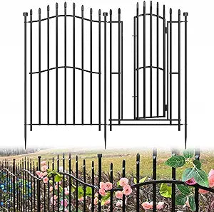 10 Panels No Dig Decorative Garden Fence with Gate - 40in H x 22.5ft L, Duty Square-Tall Heavy Duty Square Tube Animal Barrier, Rustproof Dog Fence for Outdoor Yard & Patio Protection