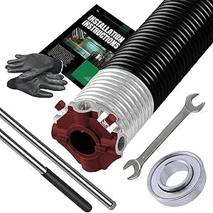 Garage Door Torsion Spring Replacement 2" Red 218x2x25 with Non-Slip Winding Bars, 1" Steel Bearing, Gloves & Wrench | Fix Garage Door Torsion Spring | Min 30,000 Cycles | 5-Year Warranty