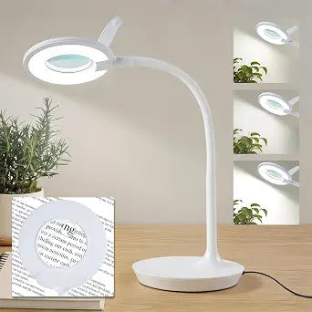 3X+6X Magnifying Glass with Light and Stand, Dimmable LED Magnifying Lamp