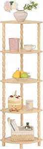 MaxSmeo Corner Shelf, 5-Tier Corner Bookshelf for Small Spaces, Stylish Corner Storage Display Shelves for Bedroom, Bathroom, Kitchen, Living Room (Natural)