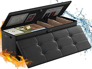 ENGPOW Storage Ottoman, Fireproof Folding Bench with Lock(15x 43x15), Water-Resistant  Heat Insulation Large Storage Chest with Handles2 Extra Boxes Safe for Living Room, Bedroom, Home, Black