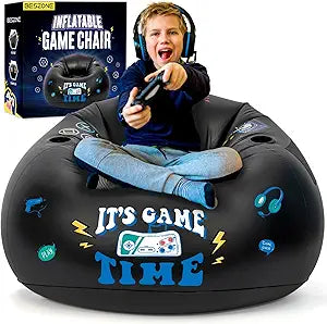 Inflatable Gaming Chair for Kids, Floor Bean Bag Chair for Teens - Boys Room Furniture with Cup Holder and Side Pocket, Inflatable Gaming Couch for Boys Room, Cool Kids Blow Up Couch Decor for Teens