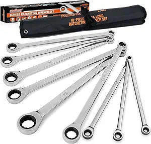HORUSDY 9-Piece Extra Long Ratcheting Wrench Set, Double Box End Wrench Set with Tool Bag & Box, Metric 8-22mm, CR-V Steel