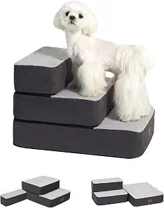 Garnpet 3-Step Adjustable Dog Stairs for Sofa and Couch, Dog Steps for Small Dogs and Cats, Foldable Pet Stairs for Low Bed Climbing, Non-Slip Pet Step Indoor, Grey