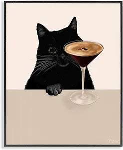 Cat and Espresso Martini Kitchen, 16 x 20 Inch Framed Gicle Print
