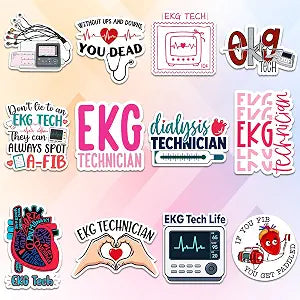 (12pcs-3in) EKG Technician Sticker Funny Stickers Medical Healthcare Gifts