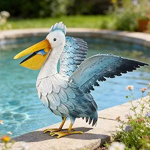 Ratuor Metal Pelican Garden Statue Outdoor Decor, Metal Yard Art Decoration Coastal Bird Garden Decor Lawn Ornament for Porch Patio