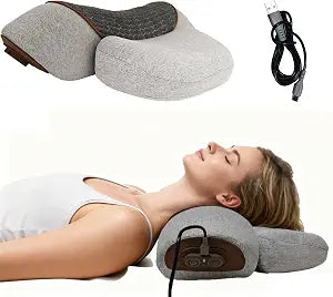 Neck Massager Pillow with Heat- Neck & Shoulder Support with Vibration & Airbag Traction for Pain Relief Deep Tissue, 3-in-1 Cervical Hump Corrector Massage Pillow 3D Ergonomic