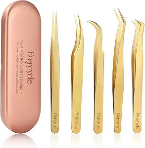Etercycle 5 Pcs High Precision Lash Tweezers Set for Eyelash Extension