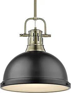 Golden Lighting 3604-L AB-BLK Duncan Pendant, 14" L x 14" W x 14.625" H, Aged Brass with Matte Black Shade