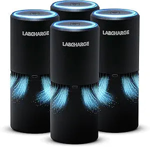 Lab Charge Small Ionic Air Purifier for Home & Bedroom Γ Silent HEPA Filter Γ Covers 250 Sq Ft - Free Cleaner Γ Compact & Black Design - Pack of 4