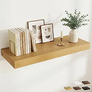 FLYJOE 36 Inch Long Floating Shelves for Wall Set of 1, 12" D Wood Grain Bathroom Shelves with Invisible Brackets, Easy Install Engineered Wood Storage Shelves for Kitchen, Living Room, Bedroom