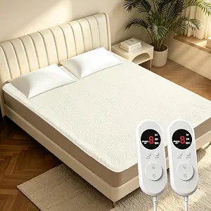 Heated Mattress Pad - Queen Size(60"x80"),Electric Bed Pad,Bed Warmer,Dual Zone Control,8 Heat Settings,10 Hour Auto Off,Overheat Protection,Thick Underblanket Sheet,Machine Washable,Cream