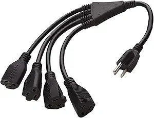 4 Way Power Splitter - 1 to 4 Extension Cord Splitter, 1.5' Short Extension Cord UL Listed, Outlet Splitter 3 Prong, Power Strip Outlet Plug, Y Style Extension Cord, Black, SJT 16 AWG by Luxury Office