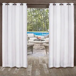 Exclusive Home Miami Semi-Sheer Textured Indoor/Outdoor Grommet Top Curtain Panel, 54"x120", Winter White, Set of 2