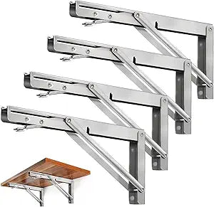 Storystore Folding Shelf Brackets - 16 Inch Heavy Duty Stainless Steel Collapsible Shelf Bracket for Bench Table, Space Saving DIY Bracket (4PCS)