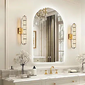 Niccy Arched LED Bathroom Mirror, 36x24 Inch Arch Frameless Backlit Mirrors for Wall Arched Lighted Vanity Mirrors Defogger and 3 Color, Explosion-Proof, HD Glass and IP65 Waterproof