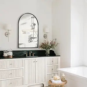 Arched Wall Mirror for Bathroom, 20"x30" Black Modern Metal Frame for Entryway Living Room Bedroom Wall Decor