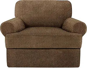 2 Pieces T Cushion Chair Covers with Arms Super Stretch Chair Slipcover for Living Room Pet Dog Universal Slip Cover Anti Slip Armchair Furniture Protector (Chocolate, 1 Cushion)