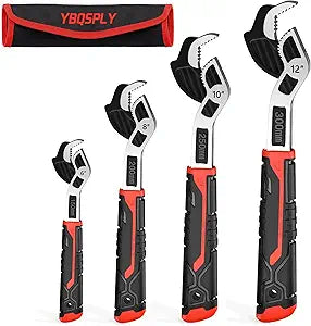 Pipe Wrench Set, 6 8 10 12 Self Adjusting Wrench 4-Piece Plumbing Tools for 0.27-1.7/7-43mm Standard Nuts, Irregular Nuts, Pipes Use