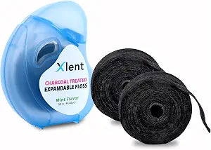 XLENT Expandable Charcoal Dental Floss Starter Kit, Mint, 150m Total