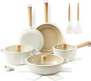 SENSARTE 17Pcs Ceramic Nonstick Cookware Set Non-toxic Healthy Pots and Pans Set Ceramic Kitchen Cooking Frying Pans with Stay-cool Handle, PFAS/PTFE/PFOA Free, Dishwasher Safe, Induction Compatible