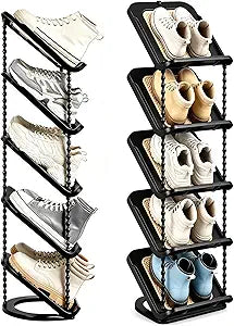 2 Pack Sloping Narrow Shoe Rack 5 Tiers - Free Standing Vertical Shoes Racks for Small Spaces and Corner, Shoe Storage Organizer for Entryway, Tall Slim Shoe Shelf Cabinet for Shoes Boots - Black