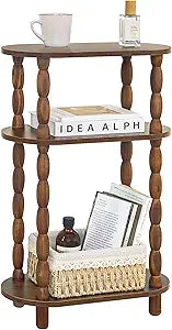 MaxSmeo Small Narrow Side Table, 3-Tier Narrow End Table with Storage, Skinny Side Table Nightstand for Small Space, Bedrooms, Living Room (Rustic Brown)