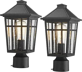 Darkaway Outdoor Post Lights Lamp Post Light Fixture, Waterproof Aluminum Housing with Glass, Fence Post Deck Lighting for Garden, Patio, Pathway (2 Pack, Black)