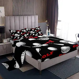 3D Golf Sports Bed Sheet Queen Size Black White Golf Sheets Sets Adults Bedroom Decor Golf Club Microfiber Bedding Set with Flat,Fitted Sheet,2 Pillow Cases