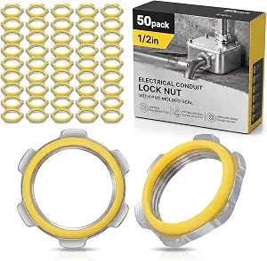 Moxweyeni 50 Pcs 1/2 Inch Electrical Conduit Lock Nut with PVC Molded Gasket Galvanized Steel Electrical Conduits Sealing Locknut for Rigid IMC Chemical Pipelines and Industry