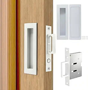 Dontay Pocket Door Handles and Edge Pull,304 Stainless Steel Non Locking Sliding Doors Hardware,Recessed Flush Finger Pulls & Pop Out Ring Handles(Rectangle Handles & Edge Pull, Snow White(1 Set))