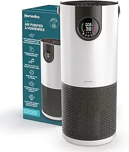 Homedics 2-in-1 Air Purifier & Evaporative Humidifier for Large Rooms HEPA Air Cleaner, Filtered Humidification, Digital Air Quality Sensor, Auto Mode, Tower Design for Home, No Visible Mist