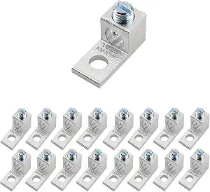 16Pcs Aluminum Mechanical Lug Terminals, 5/16"-24 Stud with 1/4" Mounting Hole, for 14-2 AWG Wire, Tin-Plated for Solar Grounding, Battery, Electrical Panel, Junction Box