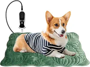 Pet Heating Pad for Cats Waterproof 9 Gears and time Settings Switch, Adjustable Heated Cat Bed, Adding Wire Rope Wires Cat Warming (22.0" L x 18.0" W x 0.5" Th, Green)