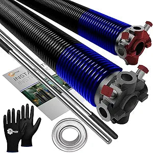Garage Door Torsion Springs 262x1.75x36 Replacement with 1" Steel Bearing, Winding Bars, and Gloves for Left and Right Side of Garage Door Precision E-Coating 5-Year Warranty Min. 30,000 Cycles (Pair)