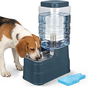 Automatic Dog Water Dispenser Gravity Stainless Steel Water Feeder Cat Waterer Feeder with Wide Mouth Bowl for Small Medium Dog Puppy Kitten (Filter &Ice Pack Included) 2.2Gallon Navy