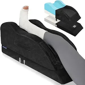 KingPavonini Adjustable Leg Elevation Pillows for After Surgery, Ergonomic Curve Keeps Knee Straight, Memory Foam Leg Pillow Elevation for Blood Circulation, Swelling and Pain Relief (Black)
