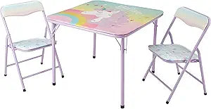 Heritage Kids Unicorn 3 Piece Table & Chair Set with 2 Folding Chairs & 1 Table, Ages 3+