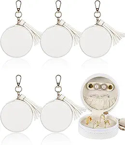 6 Pcs White Jewelry Ring Holder Box with Keychain Small Travel Ring Storage Case Portable Jewelry Storage Box for Woman Gift Wedding Engagement Travel Gym Christmas