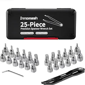 25 Piece Pin Spanner Wrench Set,42CRMO Heat-Treated,Nickel-Plated Finish,Adjustable Spanner Wrench for Bearings,Pulleys & Lock Nuts,Metric & Imperial Precision Pin Wrench,160mm Arms,180 Rotation