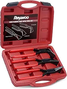 Reywoo Hand Seamers Sheet Metal Tools, 3 Pieces Sheet Metal Bender for Bending and Flattening Sheet Metal, Straight Jaw, 45, and 90 Metal Bending Tool with Tool Box Storage Case
