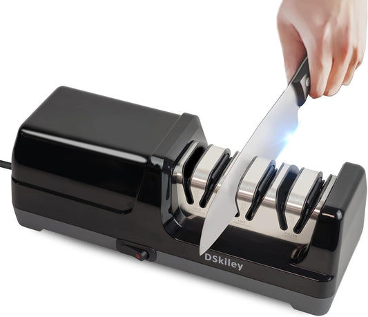 Electric Knife Sharpener for Kitchen \u2013 Professional 3-Stage 100% Diamond System with 20 Precision Angle, Fast Sharpening to Restore & Polish Chef Knives(Black)