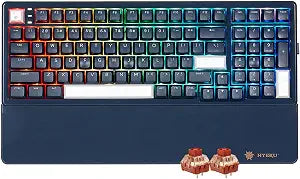Hexgears E4Pro Wireless Creamy Mechanical Keyboard with Number Pad, Hot Swappable Custom Keyboard with Wrist Rest,Pre-lubed Tactile Switches,Gasket Structure,RGB Backlit Gaming Keyboard (Dark Blue)