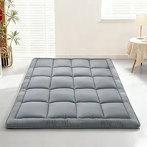 Japanese Floor Mattress Futon, Thick 5-Layer Roll Up Foldable Mattress, Comfortable Foam Tatami Mat Sleeping Pad (Gray, Full)