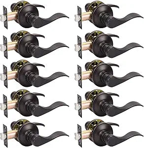 KNOBWELL 10 Pack Oil Rubbed Bronze Finish Keyless Interior Door Handle, Classic Passage Door Lever for Hallway Closet, Non-Locking Wave Style Doorknobs with Universal Handle